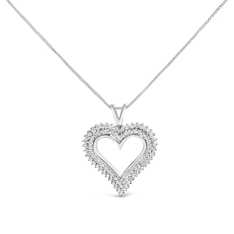 .925 Sterling Silver 1.00 Cttw Lab-Grown Diamond Open Heart Pendant Necklace (F-G Color, VS1-VS2 Clarity) - 18" Inches