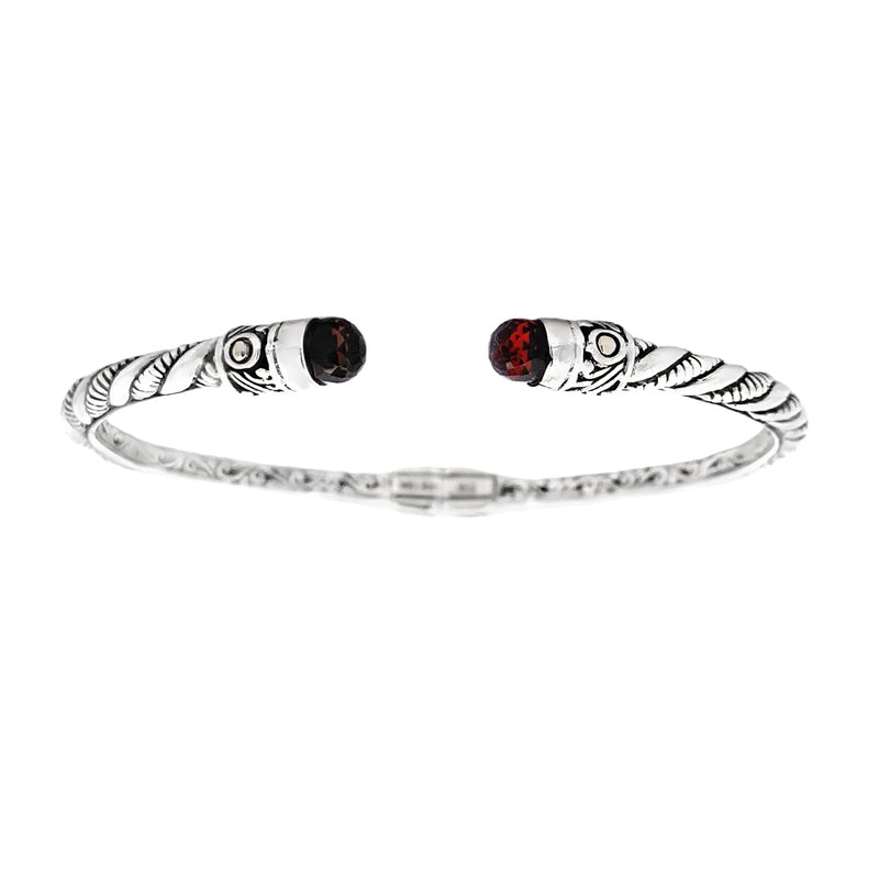 Garnet Bangle Bracelet Sterling Silver 18KT Gold