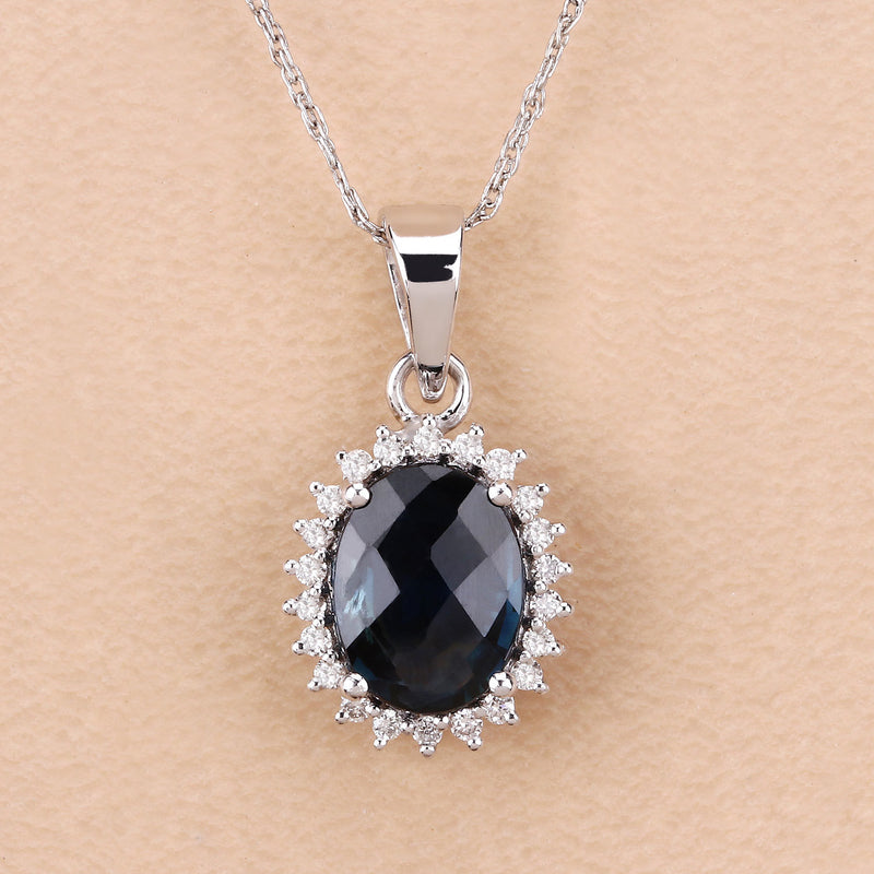 2.12 Carat Genuine Blue Sapphire and White Diamond 14K White Gold Pendant