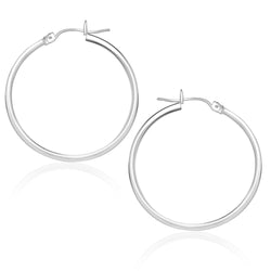 10k White Gold Polished Hoop Earrings (25 mm)