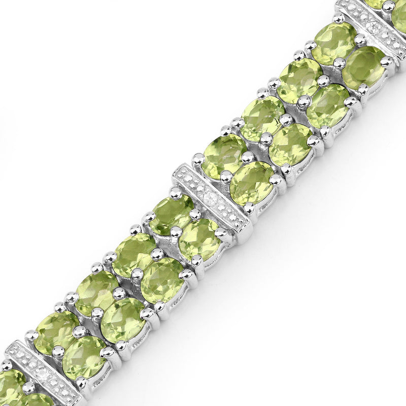 12.97 Carat Genuine Peridot and White Topaz .925 Sterling Silver Bracelet