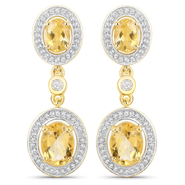 18K Yellow Gold Plated 5.70 Carat Genuine Citrine and White Topaz .925 Sterling Silver Earrings