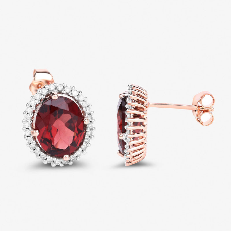 5.82 Carat Genuine Rhodolite and White Diamond 14K Rose Gold Earrings