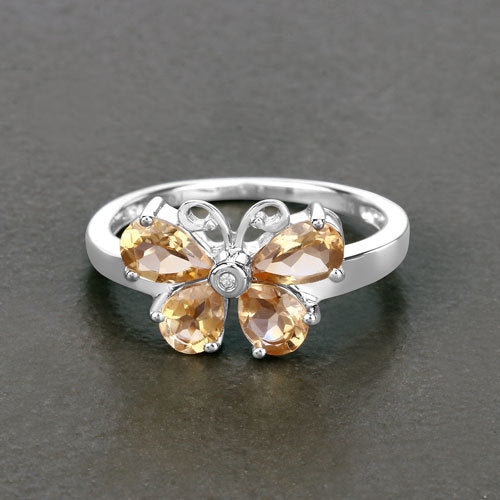 1.35 Carat Genuine Citrine and Created White Sapphire .925 Sterling Silver Ring