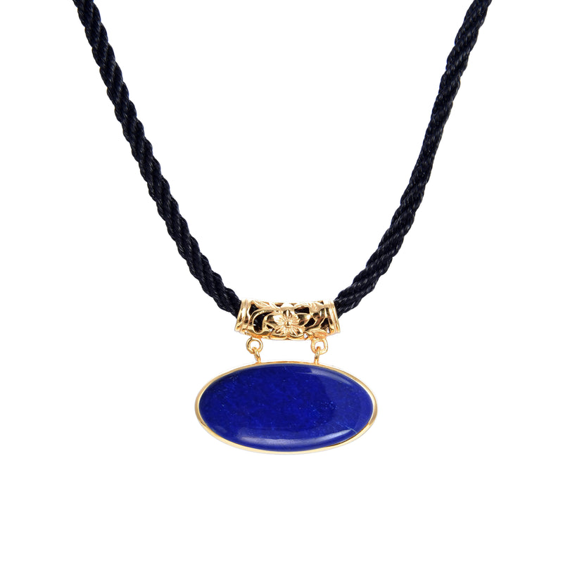 Lapis Lazuli Gold plated Sterling Silver Pendant with 18" Black Cord