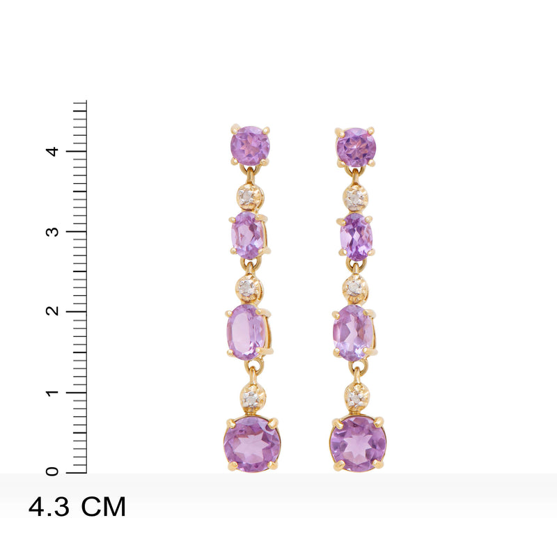 18k Yellow Gold Plated 925 Sterling Silver Amethyst 0.06 Diamond Earrings for Women