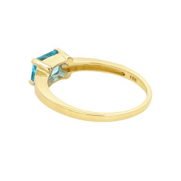 Natural 1.16ct Blue Topaz Diamond Ring 10KT Yellow Gold