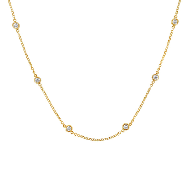 Yellow Plated Sterling Silver Bezel-Set Diamond Station Necklace (1 cttw, J-K Color, I1-I2 Clarity)