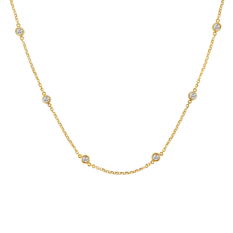 Yellow Plated Sterling Silver Bezel-Set Diamond Station Necklace (1 cttw, J-K Color, I1-I2 Clarity)
