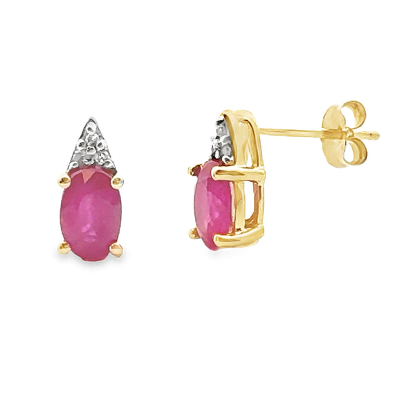 Natural 1.19ct Ruby Diamond Earrings 10KT Yellow Gold