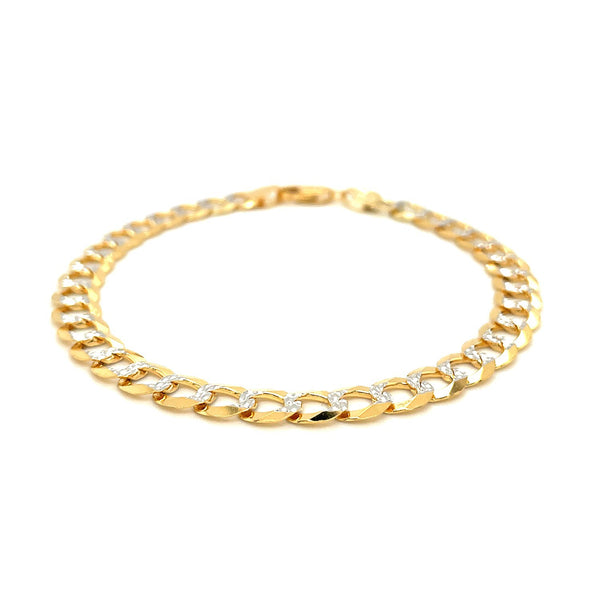 7.0mm 14k Two Tone Gold Pave Curb Bracelet