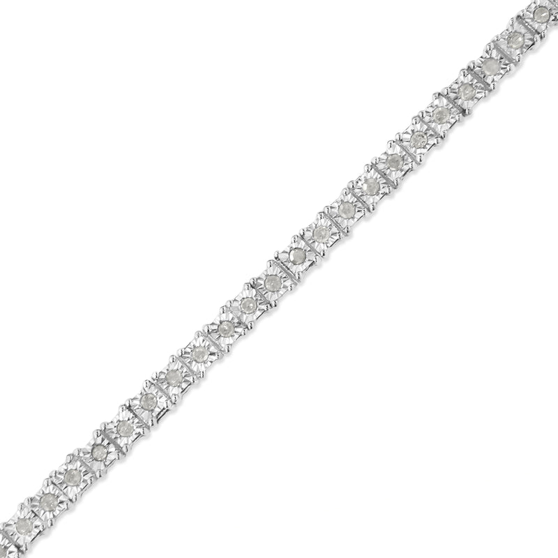 .925 Sterling Silver 1.0 Cttw Diamond Square Frame Miracle-Set Tennis Bracelet (I-J Color, I3 Clarity) - 7"