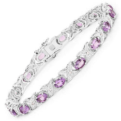 6.86 Carat Genuine Amethyst and White Diamond .925 Sterling Silver Bracelet