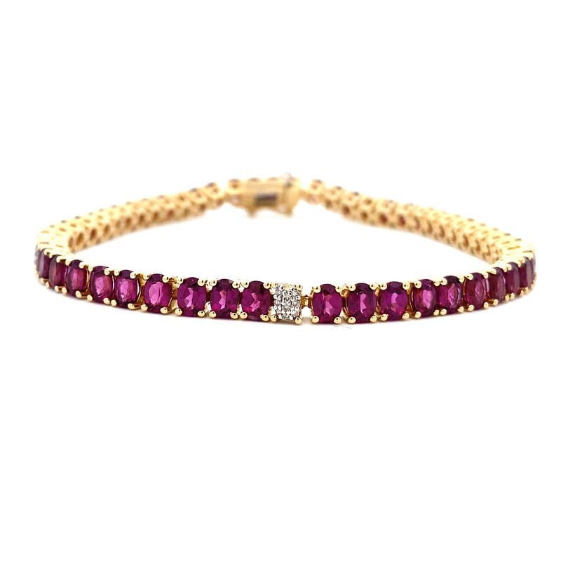 Rhodolite Garnet Tennis Bracelet 14KT Yellow Gold