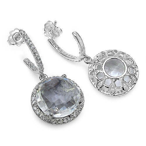 20.52 Carat Genuine Crystal Quartz & White Topaz .925 Sterling Silver Earrings