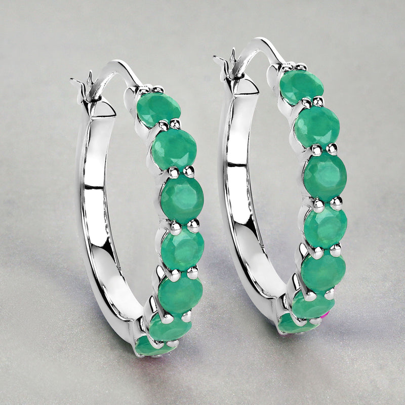 2.38 Carat Genuine Emerald .925 Sterling Silver Earrings