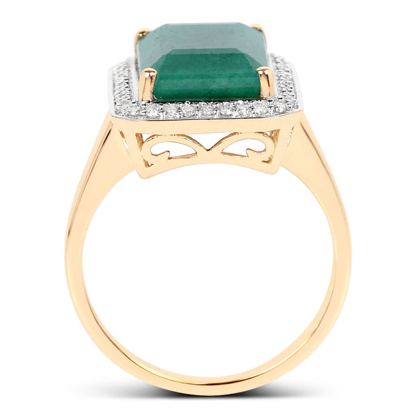 5.71 Carat Dyed Emerald and White Diamond 14K Yellow Gold Ring