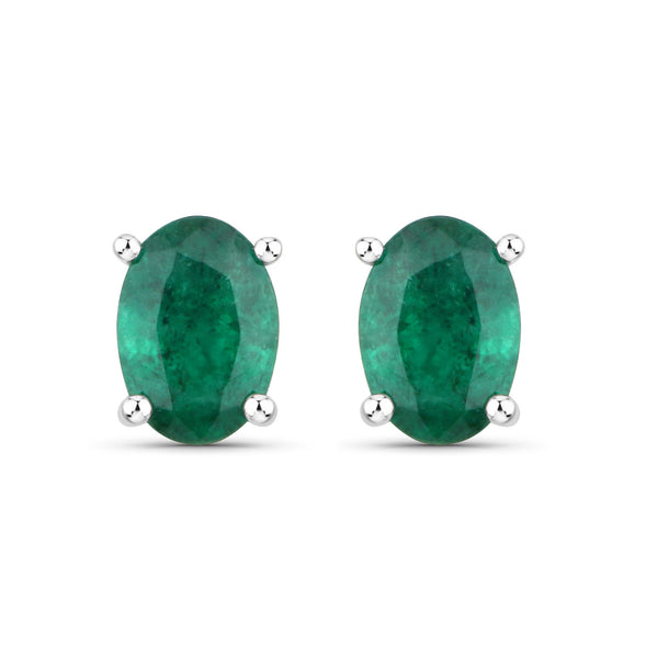 1.56 Carat Genuine Zambian Emerald 14K White Gold Earrings