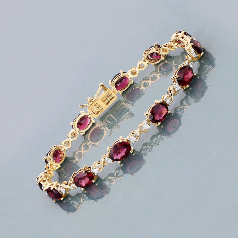 8.74 Carat Genuine Pink Tourmaline and White Diamond 14K Yellow Gold Bracelet