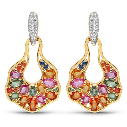5.68 Carat Genuine Multi Sapphire .925 Sterling Silver Earrings