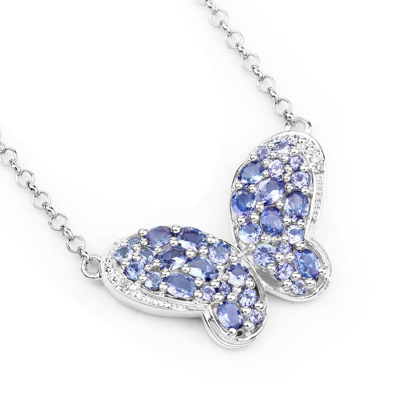 3.31 Carat Genuine Tanzanite and White Zircon .925 Sterling Silver Pendant