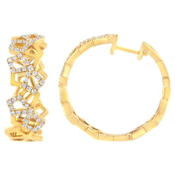 14K Yellow Gold 3/4 Cttw Diamond Honeycomb Hoop Earrings (G-H Color, SI1-SI2 Clarity) - 24MM