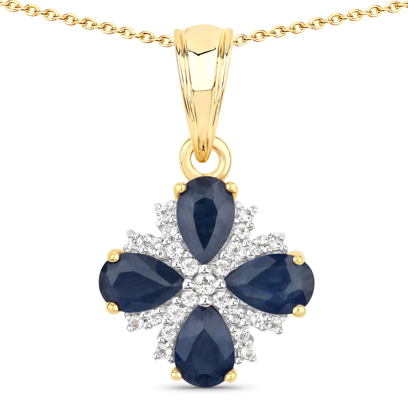 1.87 Carat Genuine Blue Sapphire and White Topaz .925 Sterling Silver Pendant