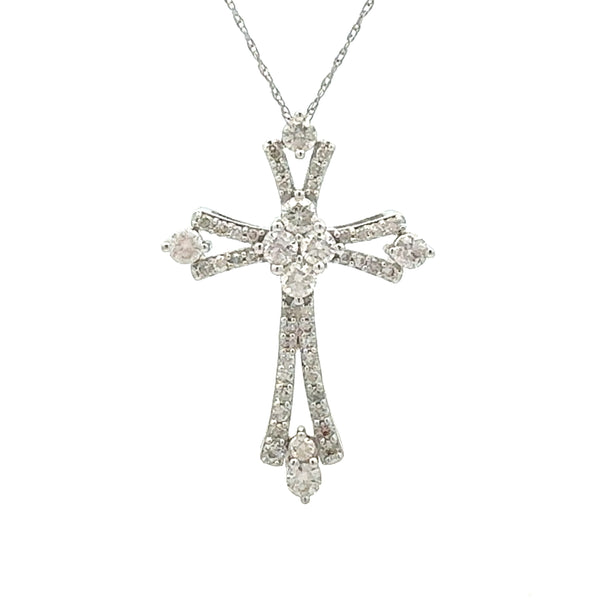 1.00ct Diamond Cross Religious Pendant 10KT White Gold