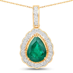 IGI Certified 2.42 Carat Genuine Zambian Emerald and White Diamond 14K Yellow Gold Pendant