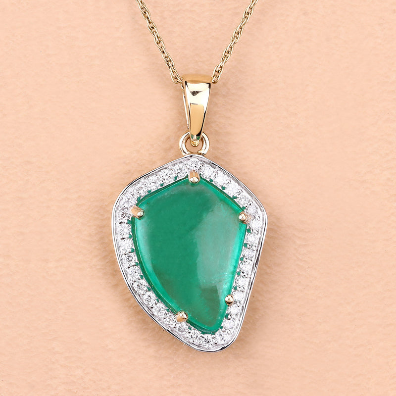 4.57 Carat Genuine Colombian Emerald and White Diamond 14K Yellow Gold Pendant