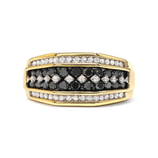 Men's 10K Yellow Gold 1 1/2 Cttw White and Black Treated Diamond Cluster Ring (Black / I-J Color, I2-I3 Clarity) - Size 10