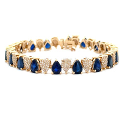 Sapphire Diamond Tennis Bracelet 14KT Yellow Gold