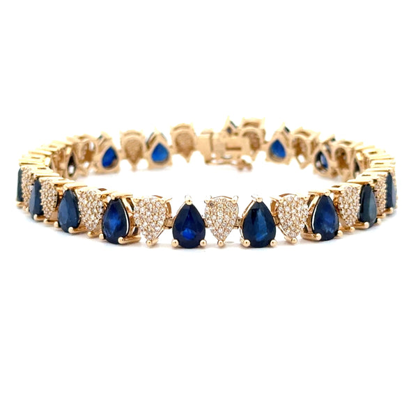 Sapphire Diamond Tennis Bracelet 14KT Yellow Gold