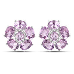 18K White Gold Plated 7.74 Carat Genuine Pink Amethyst and White Topaz .925 Sterling Silver Earrings