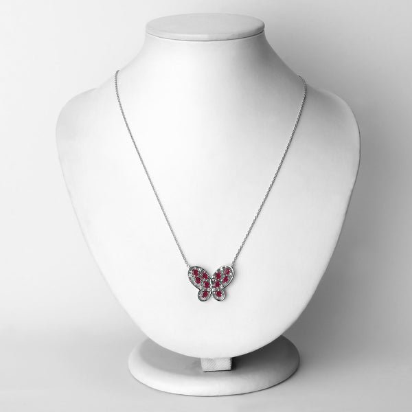 2.36 Carat Genuine Ruby and White Zircon .925 Sterling Silver Necklace