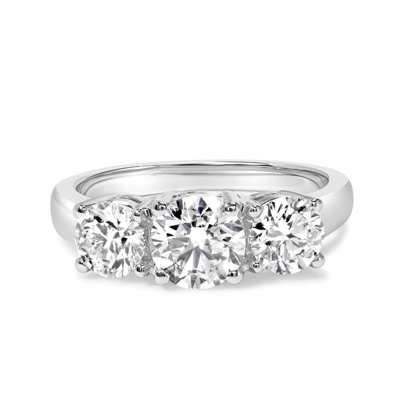 14K White Gold 2.00 Cttw Lab Grown Diamond 3 Stone Ring Band (F-G Color, VS1-VS2 Clarity) - Ring Size 7