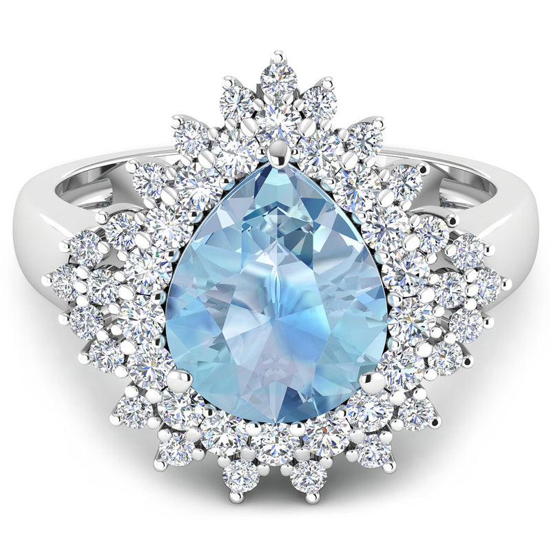 3.19 Carat Genuine Aquamarine and White Diamond 14K White Gold Ring