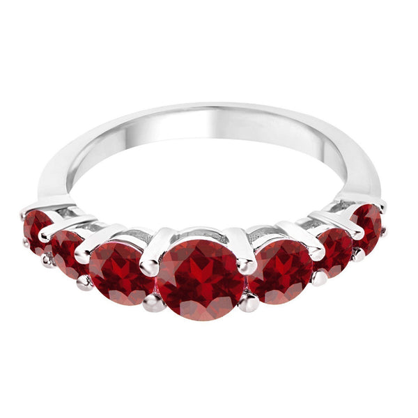 Sterling Silver with Natural Garnet Seven Stone Band Ring