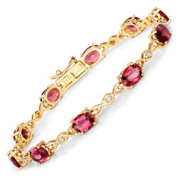 7.90 Carat Genuine Pink Tourmaline and White Diamond 14K Yellow Gold Bracelet