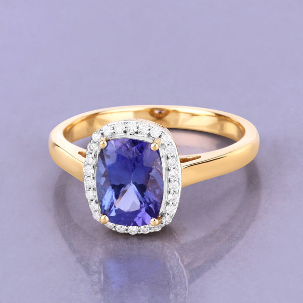 1.92 Carat Genuine Tanzanite and White Diamond 14K Yellow Gold Ring