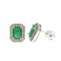 Genuine 2.12ct Emerald Diamond Earrings 14KT White Gold