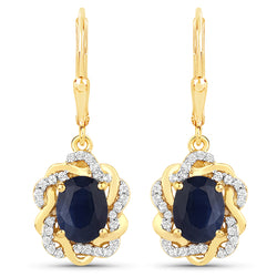 3.46 Carat Genuine Blue Sapphire and White Topaz .925 Sterling Silver Earrings