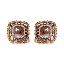 14K Rose Gold 5 7/8 Cttw Fancy Cushion Diamond Cushion Shaped Triple Halo Stud Earring (Fancy Color, I2-I3 Clarity)