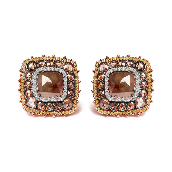 14K Rose Gold 5 7/8 Cttw Fancy Cushion Diamond Cushion Shaped Triple Halo Stud Earring (Fancy Color, I2-I3 Clarity)