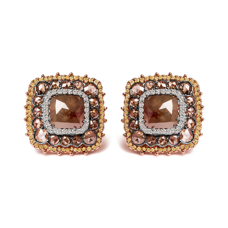 14K Rose Gold 5 7/8 Cttw Fancy Cushion Diamond Cushion Shaped Triple Halo Stud Earring (Fancy Color, I2-I3 Clarity)