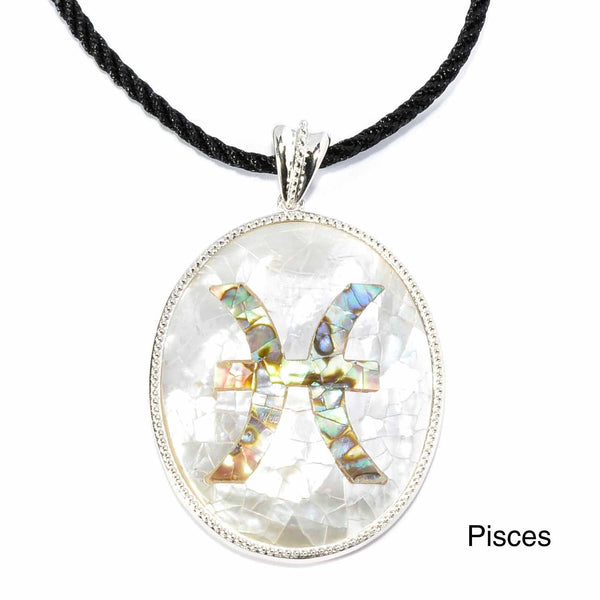 Pisces Zodiac Pendant Necklace with River Shell, Abalone, and Sterling Silver