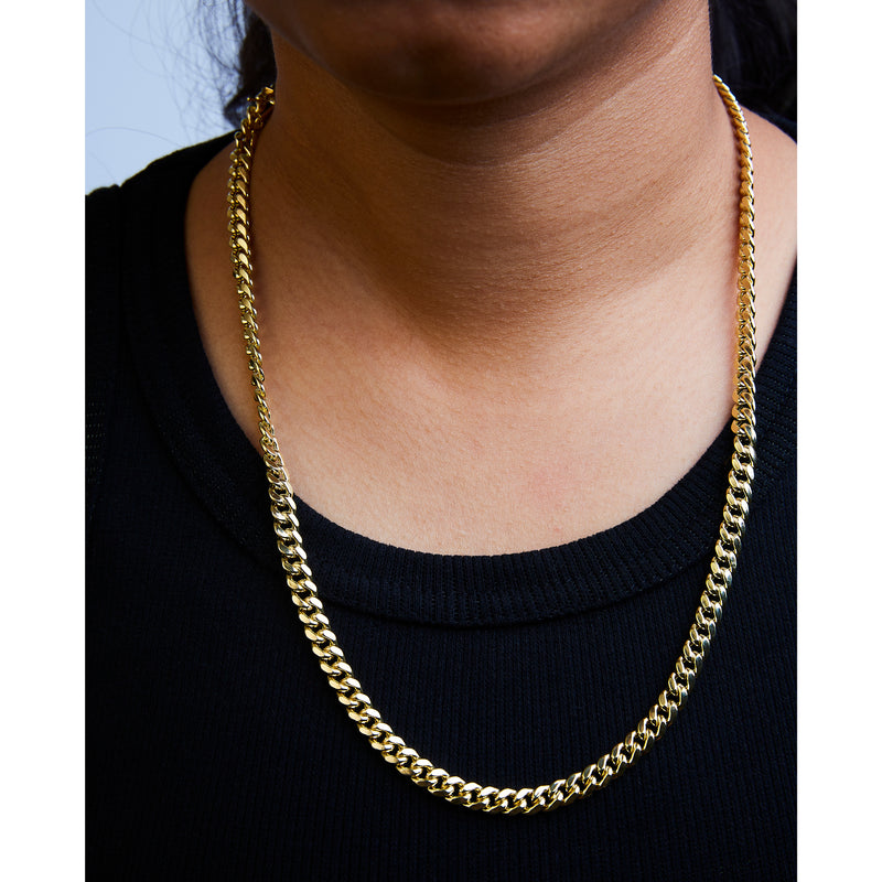 Semi-Solid 14K Yellow Gold 6.1mm Classic Miami Cuban Chain Necklace - 22 Inches