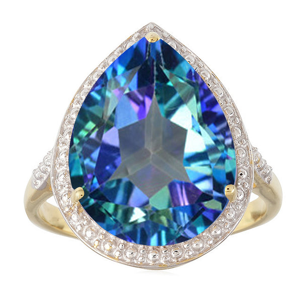 V3 Jewelry 10CT Blue Topaz 18K Gold Plated Sterling Silver Tear Drop Ring
