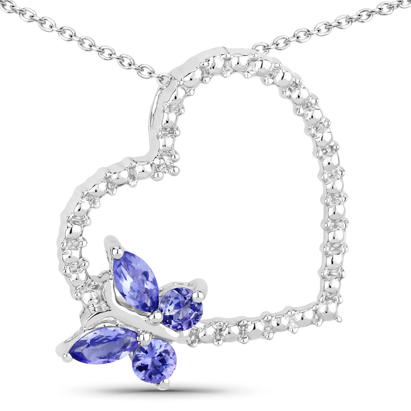 0.50 Carat Genuine Tanzanite and Created White Sapphire .925 Sterling Silver Pendant