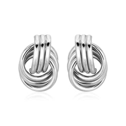 Polished Love Knot Earrings with Interlocking Rings in Sterling Silver